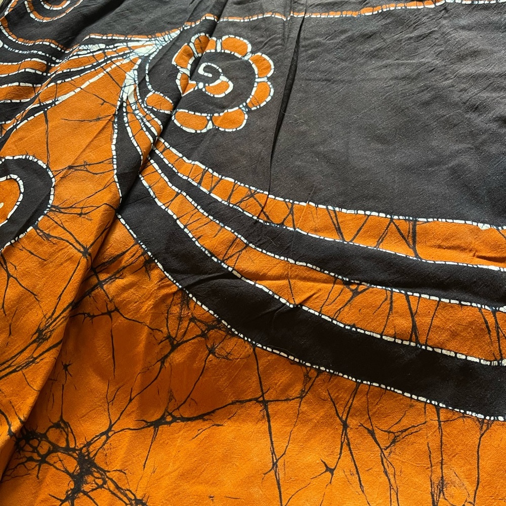 Hand-Dyed Batik Wrap Skirt – Long Boho Tribal Swirl Print (One Size)